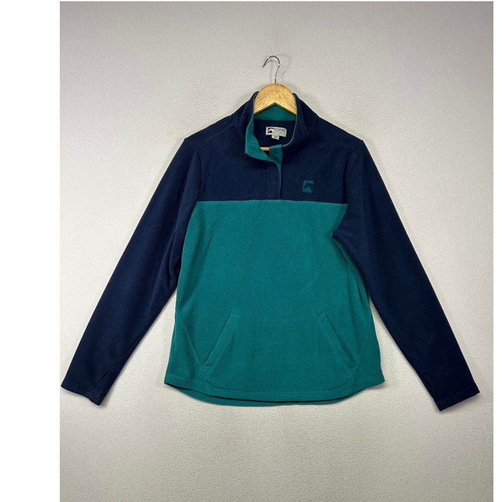 Gorpcore Riding Sport Womens Medium Teal Navy Colorblock Snap Fleece Pullover